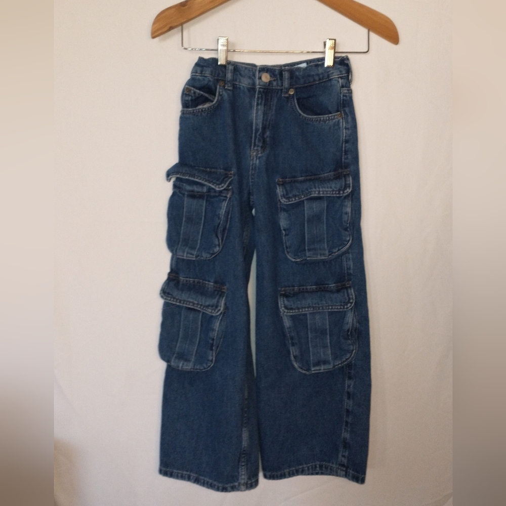 Zara Boys Cargo Jeans Wide Leg Mid-Blue Denim Jeans 9